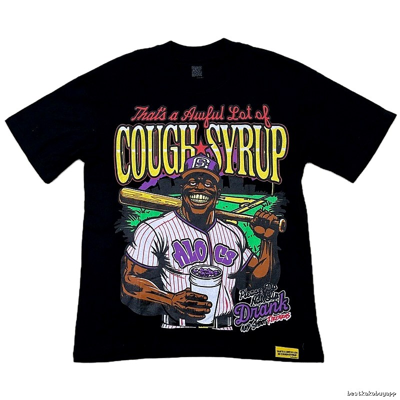 ALOCS American Retro Printed Black Short-sleeve T-shirt