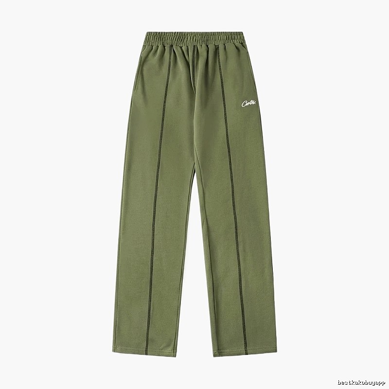 Corteiz minimalist style olive green long trousers