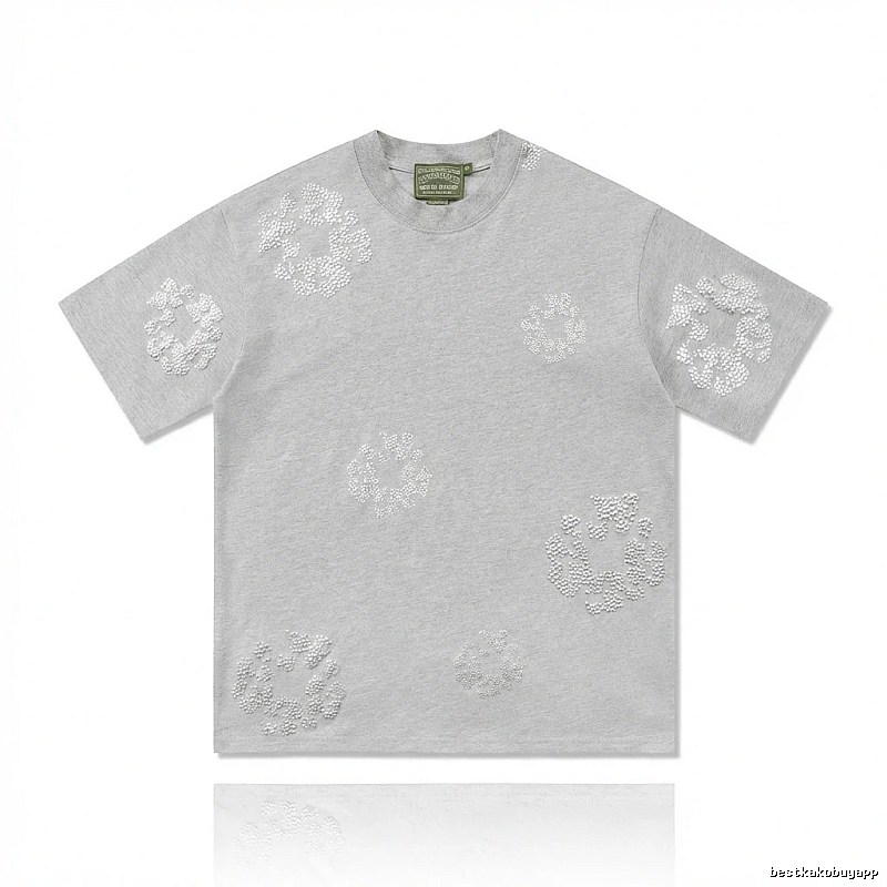 DENIM TEARS Retro - Style Light Gray T - Shirt