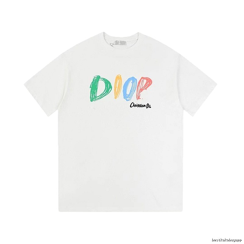 Dior Colorful Graffiti Casual Style White Short-sleeve T-Shirt
