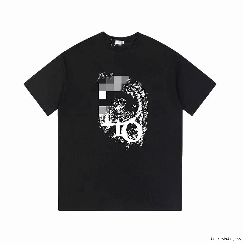Dior Distressed Print Street Style Black T-Shirt