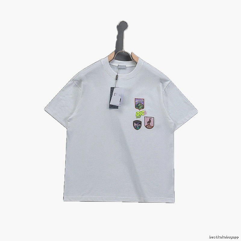 Dior Embroidered Badge Casual Style White Short-sleeve T-shirt
