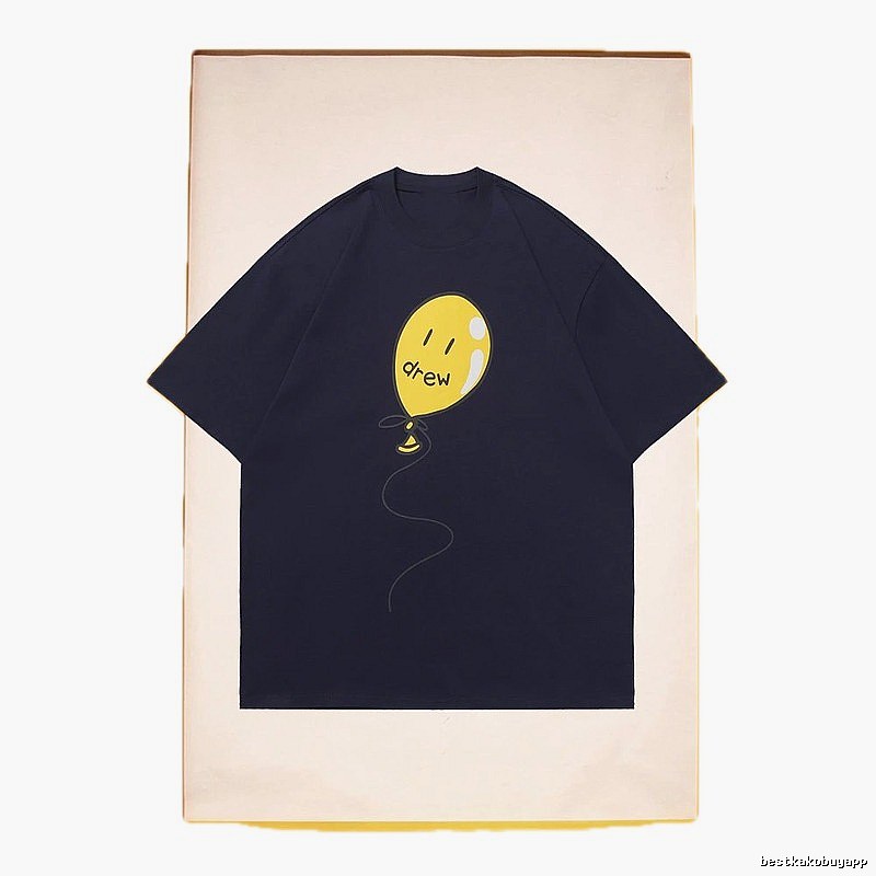 DREW Balloon Smiley Street Style Navy Blue Short Sleeve T-Shirt