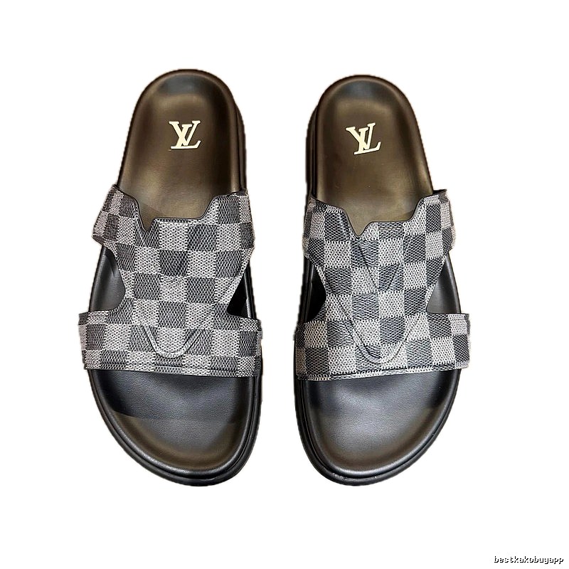 Louis Vuitton Trendy Cool Checkered Grey-Black Slippers