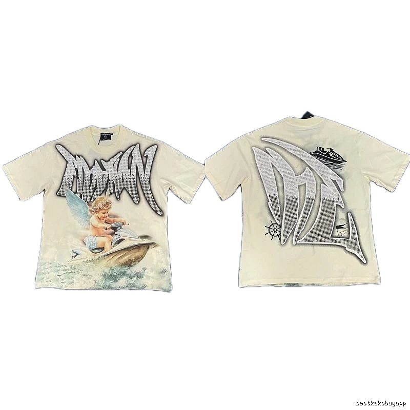 Mixed Emotion Off-white Street-style Angel Print T-shirt