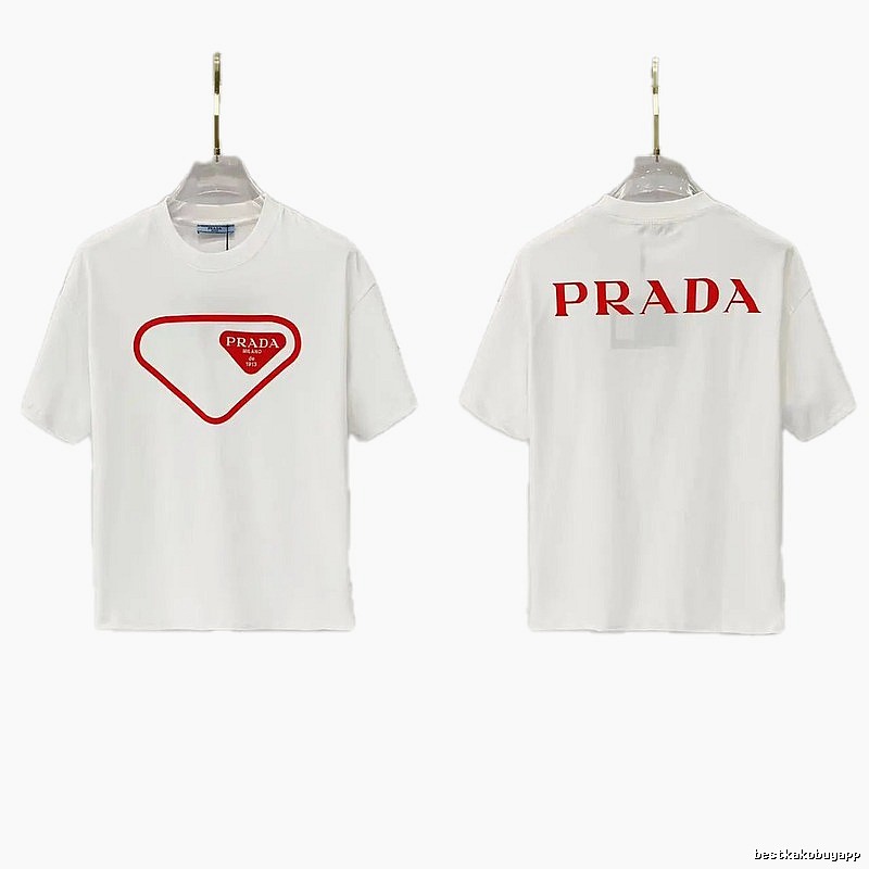 Prada Inverted Triangle Minimalist Style White Short-sleeve T-shirt