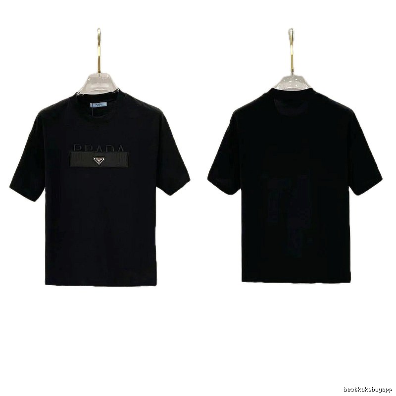 Prada Triangle Logo Light Luxury Style Black Short-sleeve T-shirt