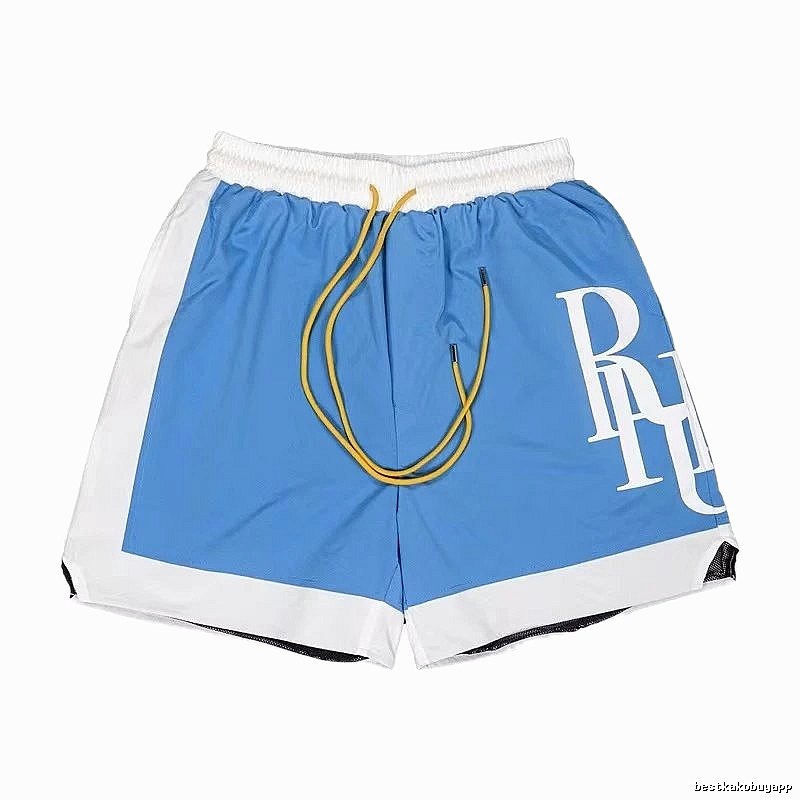 RHUDE Blue and White Contrast Color Sports Shorts