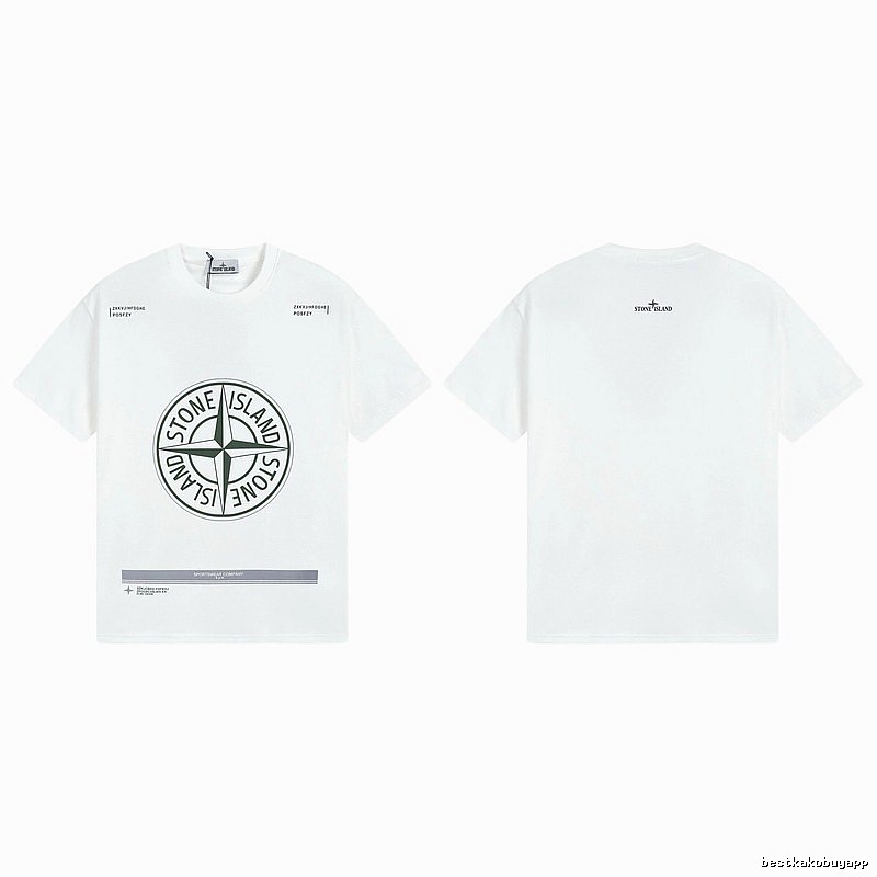 Stone Island Compass Print Casual Style White Short-sleeve T-shirt