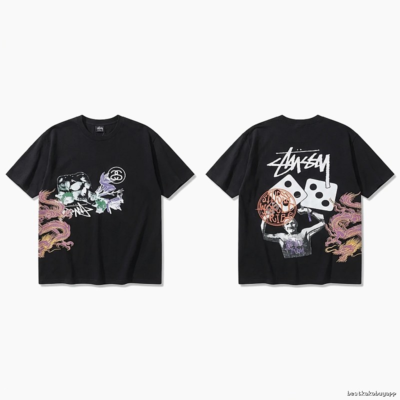 Stussy-printed trendy black T-shirt