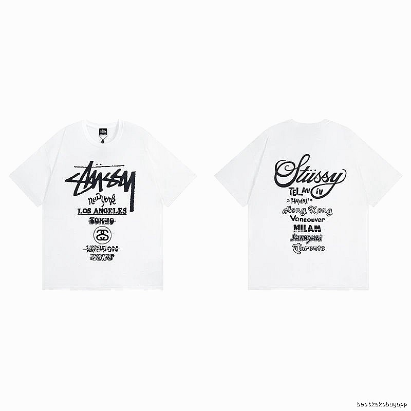 Stussy White Spider Graphic T-Shirt Travel Pack Logo