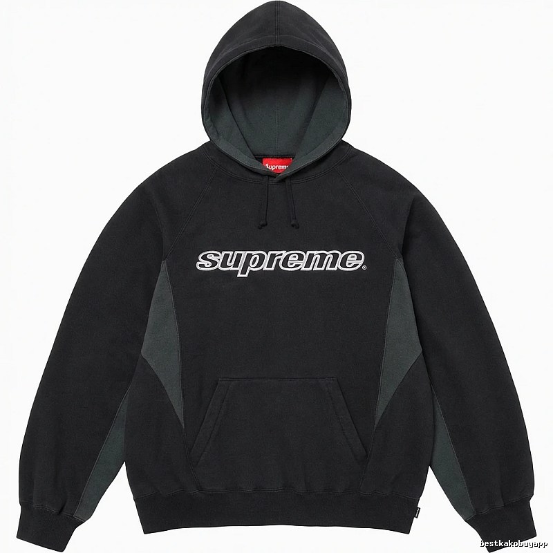 Supreme patchwork-style black hoodie