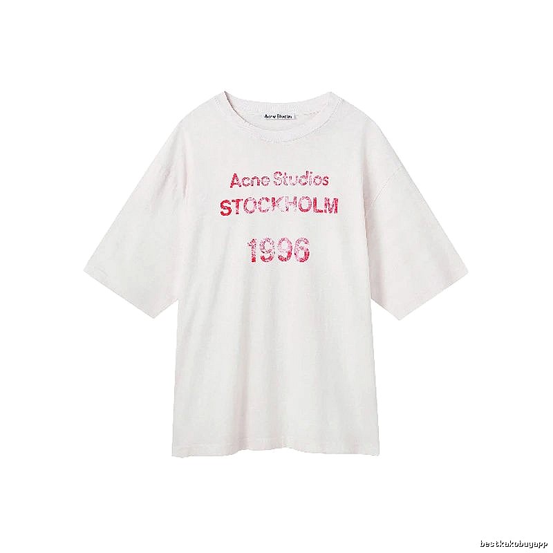 Acne Studios 2090-80 White Pink Lettering Style Ac908046 Stockholm Logo T-Shirt Resort Wear