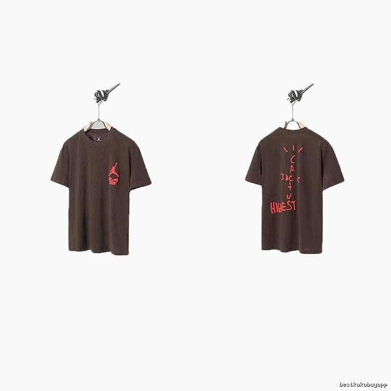 AJ x Travis Scott Co-branded Street Style Brown Short-sleeve T-shirt