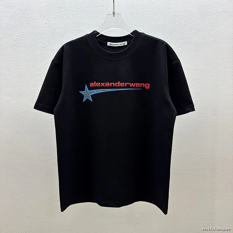 Alexander Wang Hot-Fix Rhinestone Star Street-Style Black T-Shirt