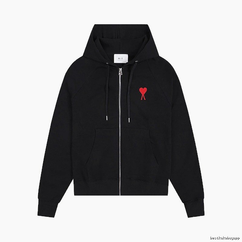 AMI Red Heart Embroidery Trendy Cool Black Sweatshirt