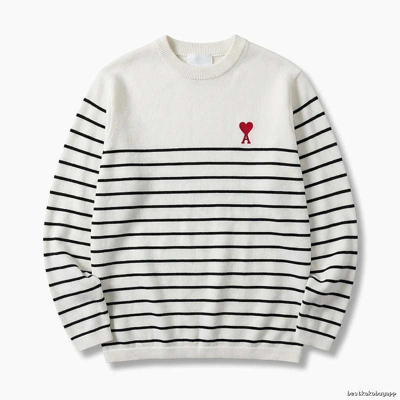 AMI striped minimalist style white sweater