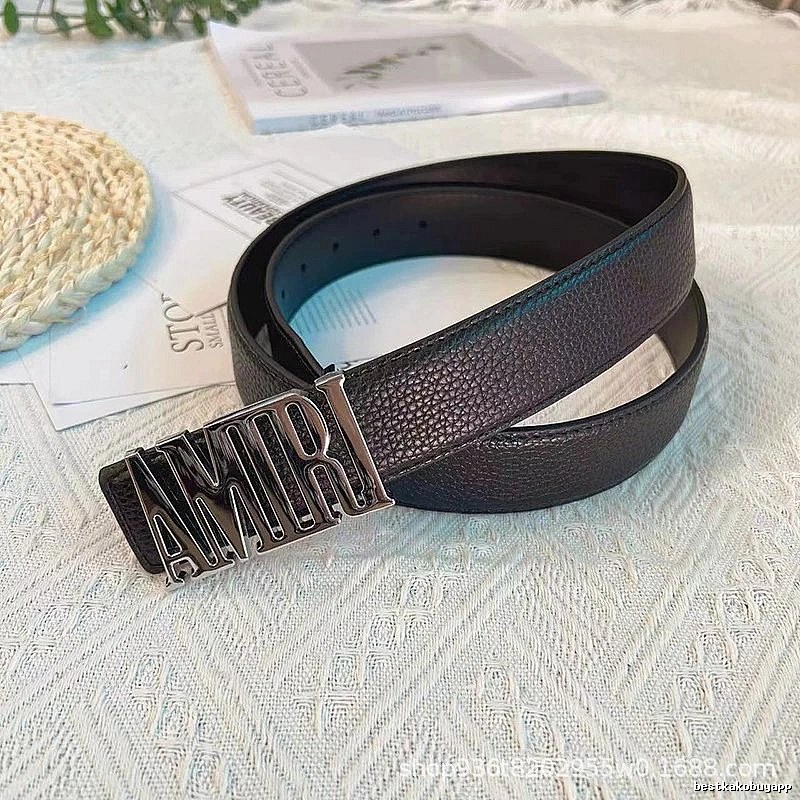Amiri Resort Logo belt Black Belt Metallic for Travel Looks