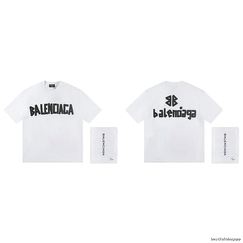 Balenciaga Double B Printed Street Style White T-shirt