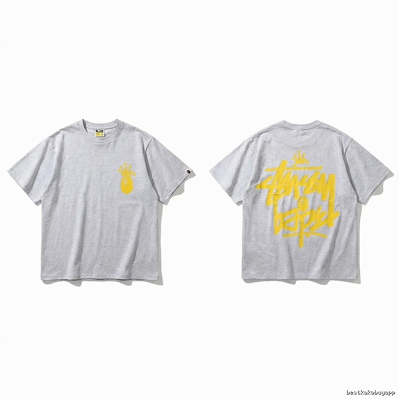 Bape Crown Trendy Brand Light Gray T-shirt