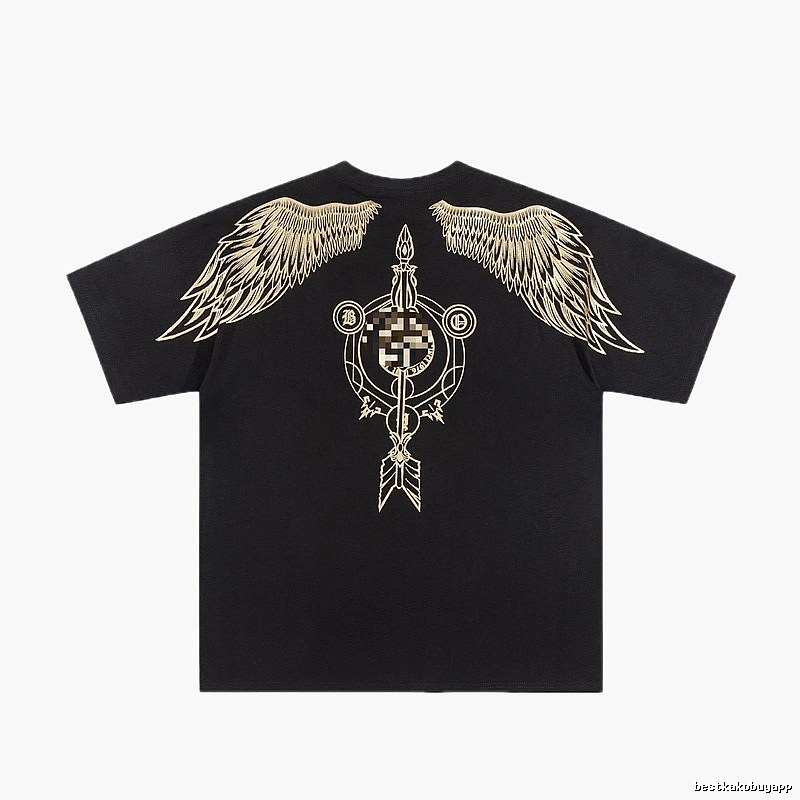 BOY Gold-foil Stamped Wings Street Style Black Short-sleeve T-shirt