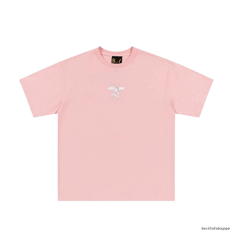 BOY Wing Print Street-style Pink Short Sleeve T-Shirt