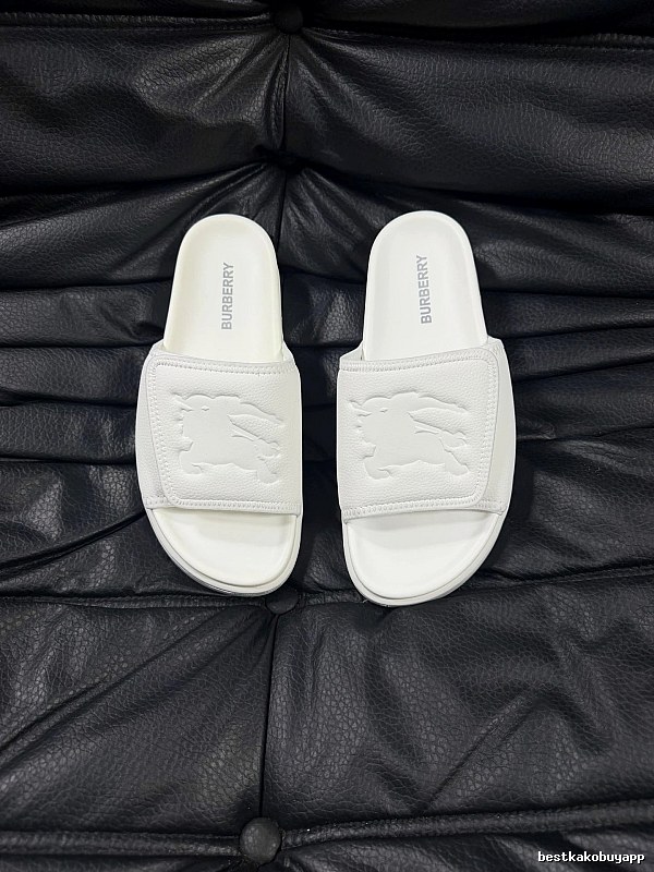 Burberry Knight Logo Minimalist Style White Slide Sandals