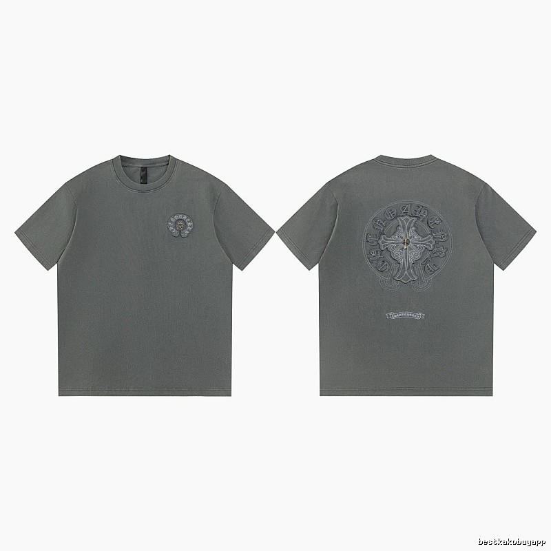 Chrome Hearts Cross Embroidered High Street Dark Grey Short-sleeve T-Shirt