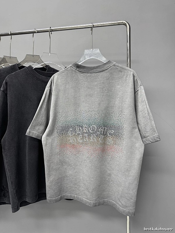 Chrome Hearts Distressed Gradient Hot-fix Rhinestone Gray Short-sleeve T-shirt