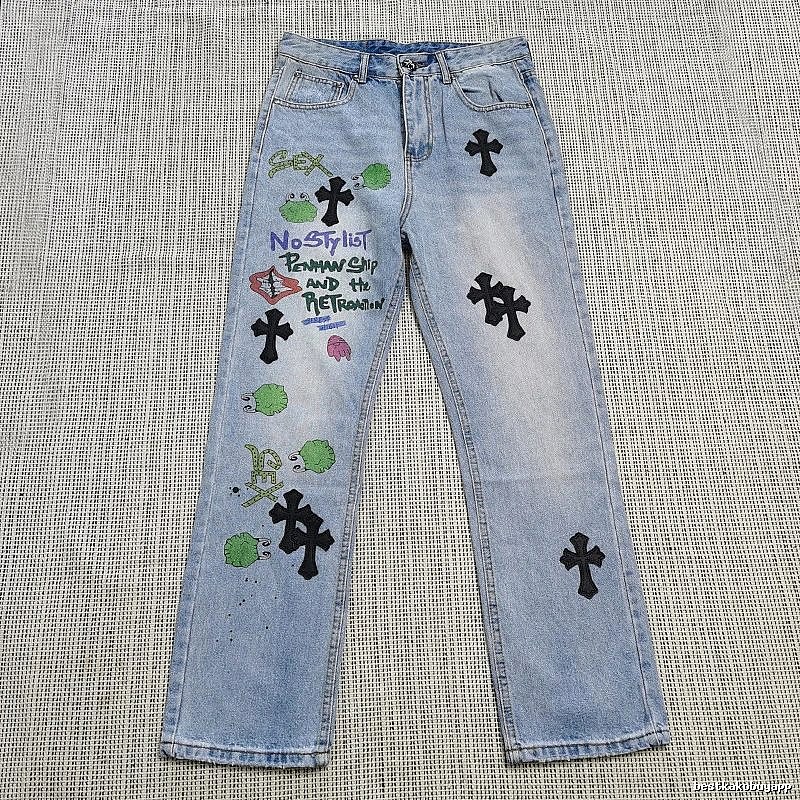 Chrome Hearts Logo Detail Cross patch jeans White Jeans Black with Relaxed Feel