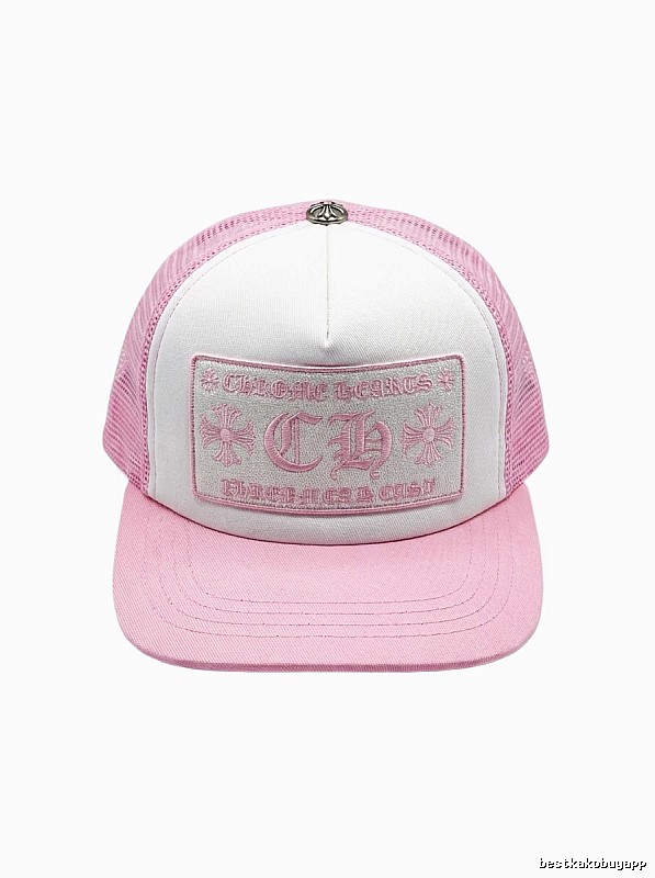 Chrome Hearts Pink and White Patchwork Trendy Hat