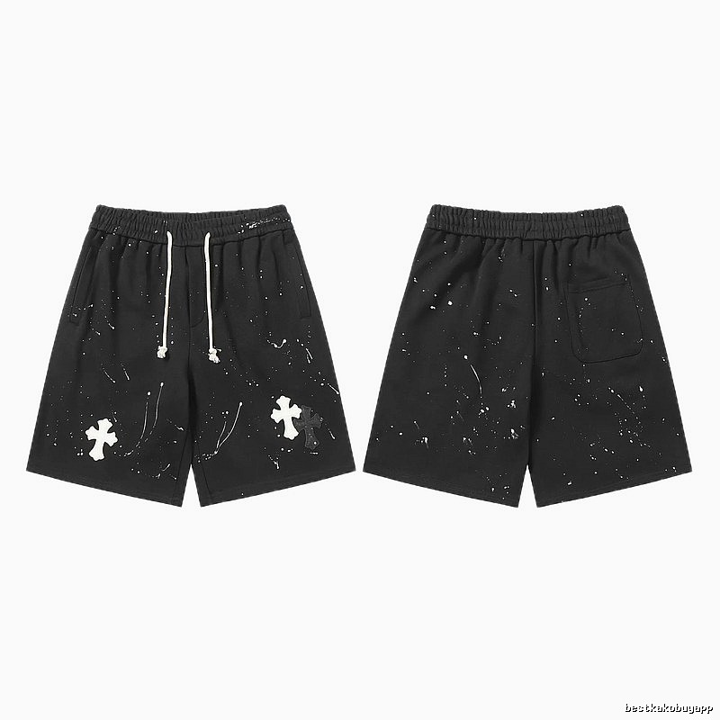 Chrome Hearts splatter - style black shorts