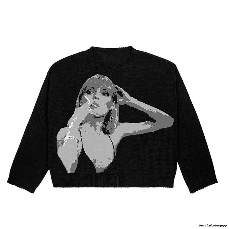 Classic Anime graphic sweater Black Knit Top for Daily Styling