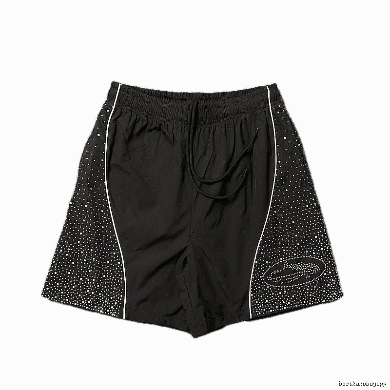 Corteiz Hot-fix Rhinestone Street Style Black Shorts