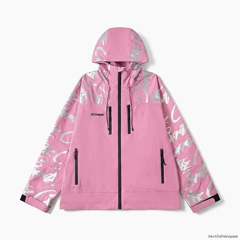 Corteiz Printed Trendy Pink Coat