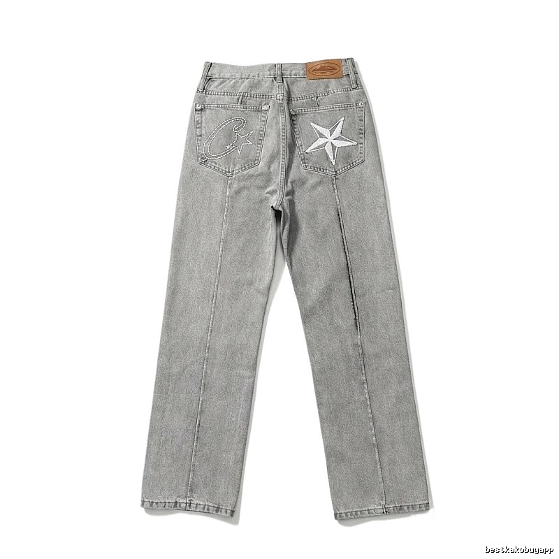 Corteiz Star Embroidered Light Grey Jeans