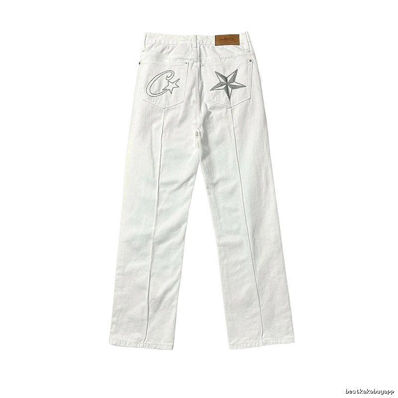 Corteiz Star Embroidery White Jeans