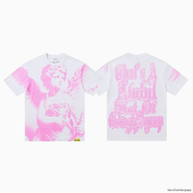 COUGH SYRUP Angel Print Street Style White and Pink T-shirt