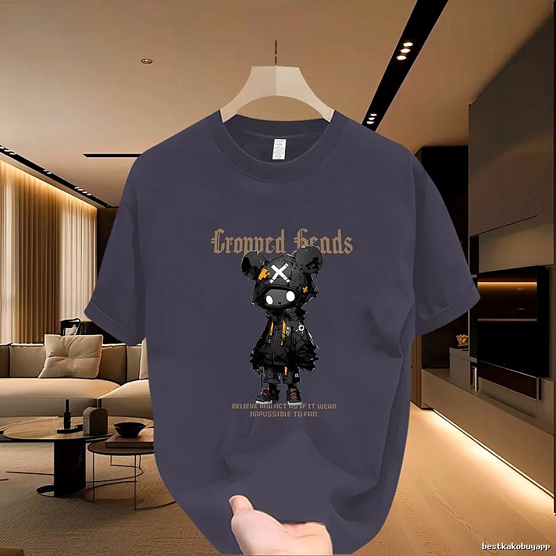 Crowned Heads Mechanical Bear Street Style Charcoal Gray T-Shirt
