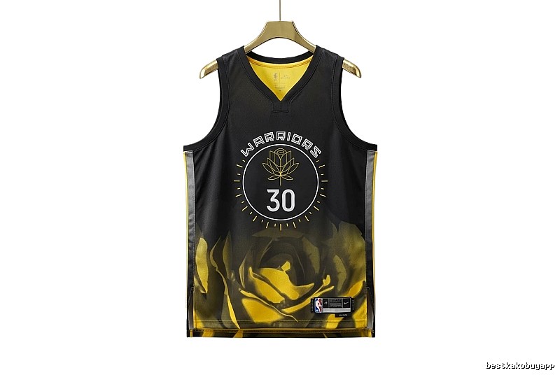 Curry Warriors black and yellow trendy brand jersey