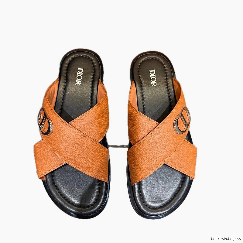 Dior CD Buckle Light Luxury Style Caramel Slide Sandals