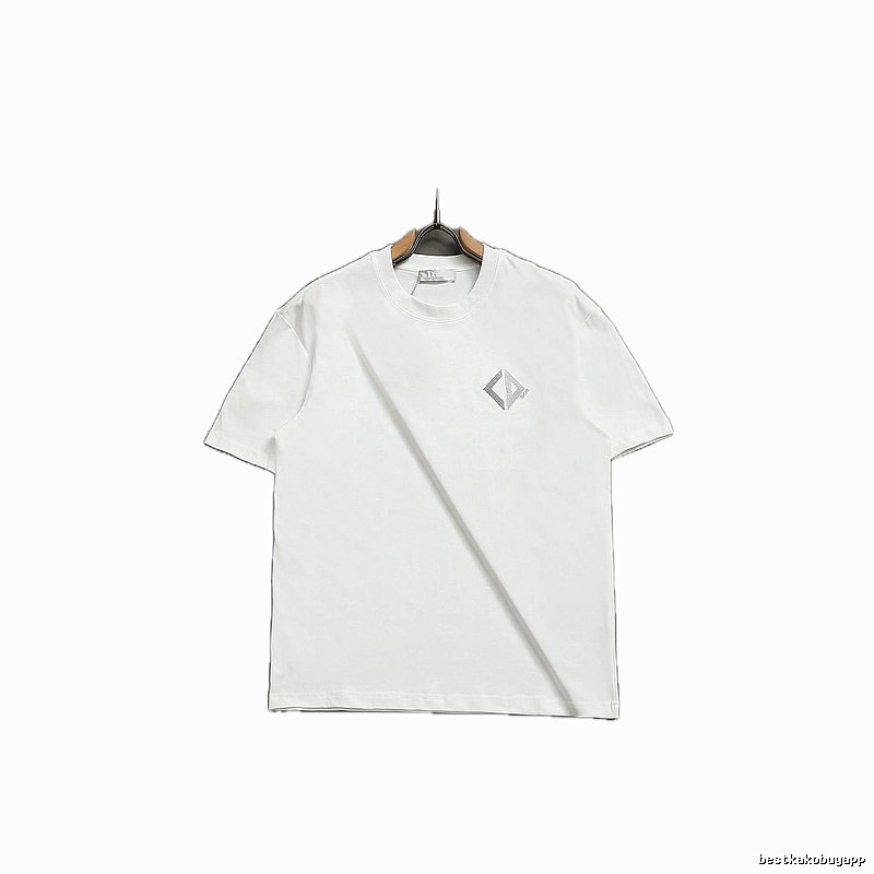 Dior Diamond Check Embroidered Minimalist Style White Short-Sleeve T-Shirt