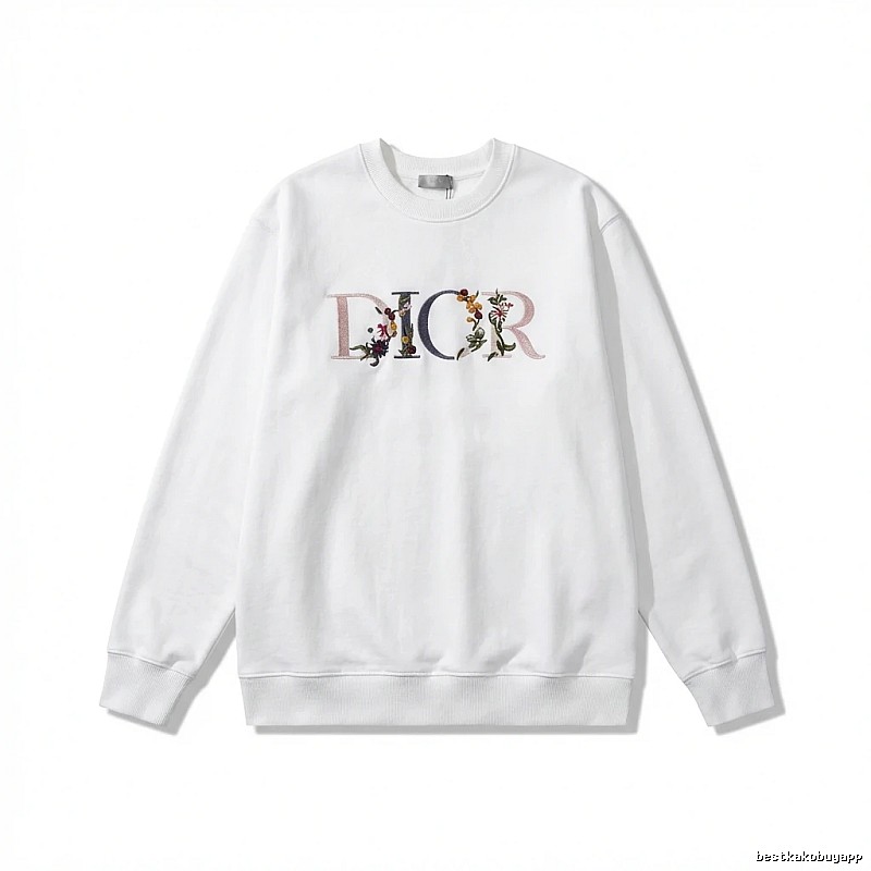 Dior floral embroidery style white sweatshirt