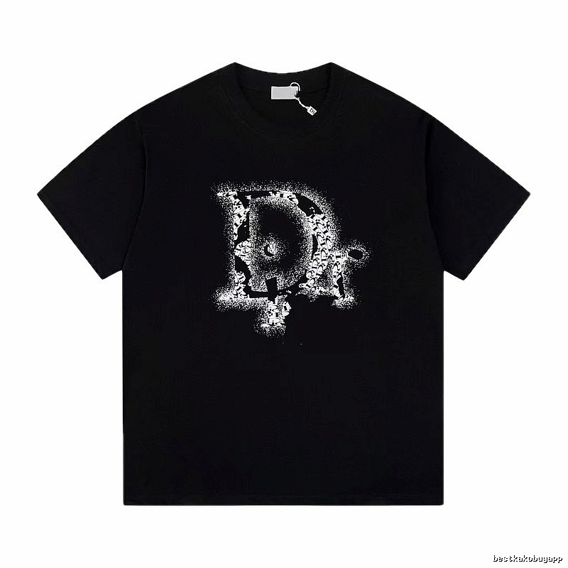 Dior Large D Print Trendy Style Black T-Shirt
