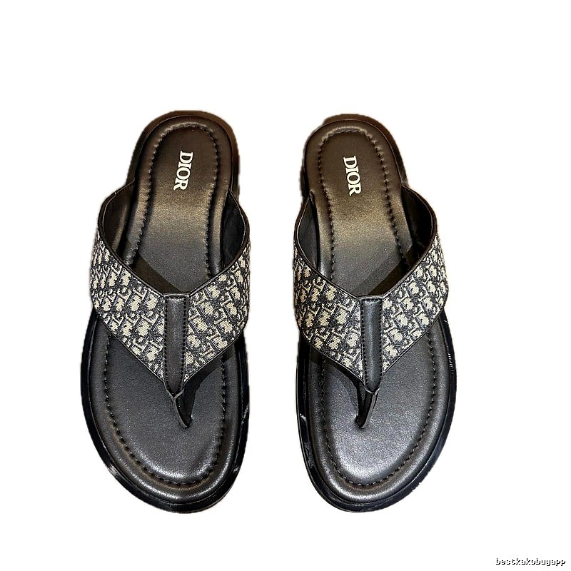 Dior Monogram Casual Style Black Patchwork Flip-Flops