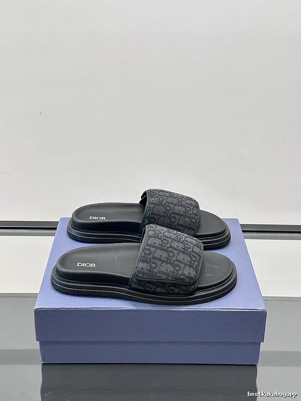 Dior Monogram Light Luxury Style Black Slide Sandals