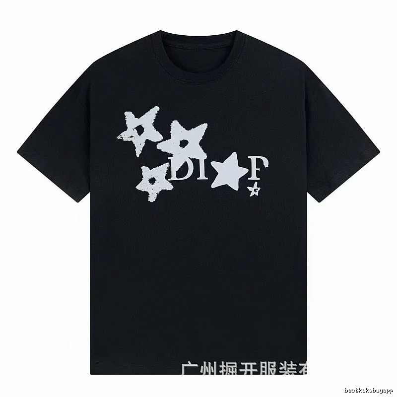 Dior Star Print Street Style Black T-Shirt