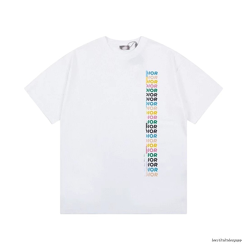 Dior Trendy Style Side-row Colored Print White T-Shirt