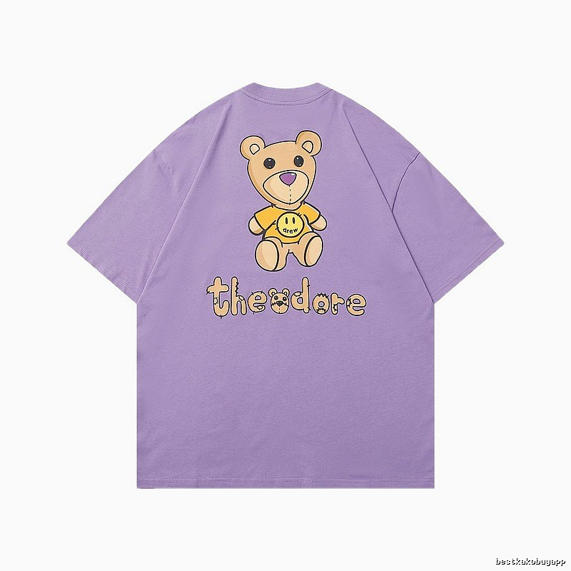 DREW Bear Print Street Style Purple T-shirt