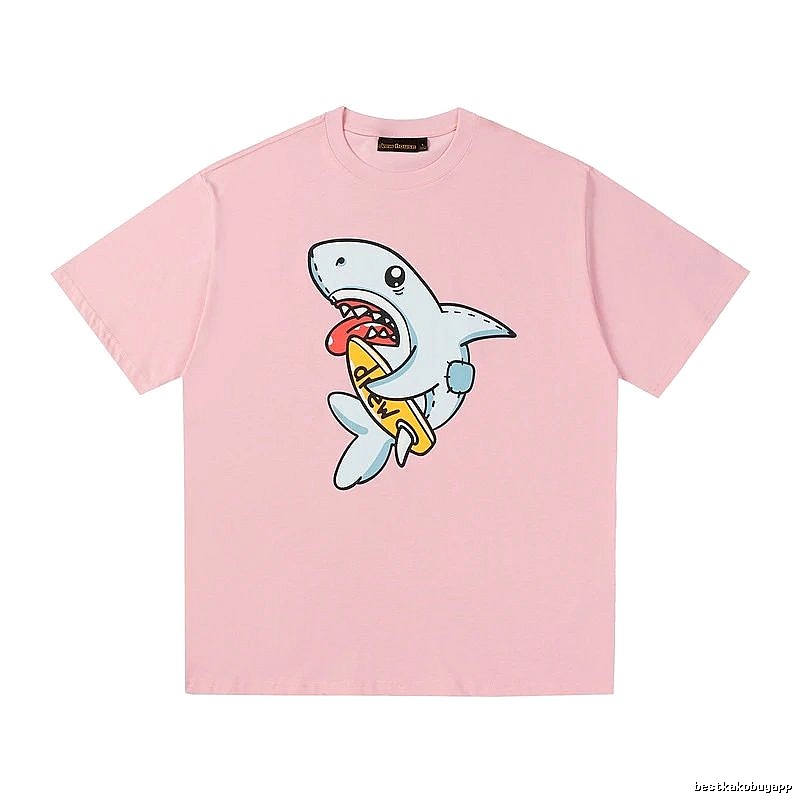 DREW Cartoon Style Shark Print Pink T-shirt